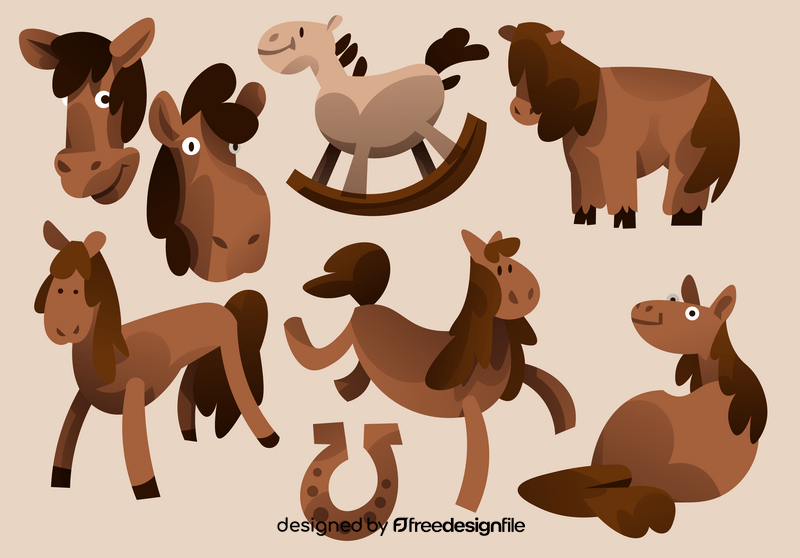 Horse cartoon set vector