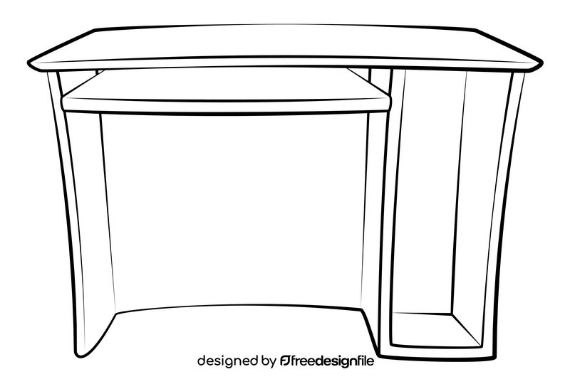 Computer desk drawing black and white clipart