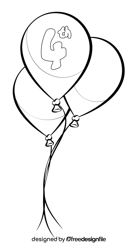 4th of July balloons drawing black and white clipart