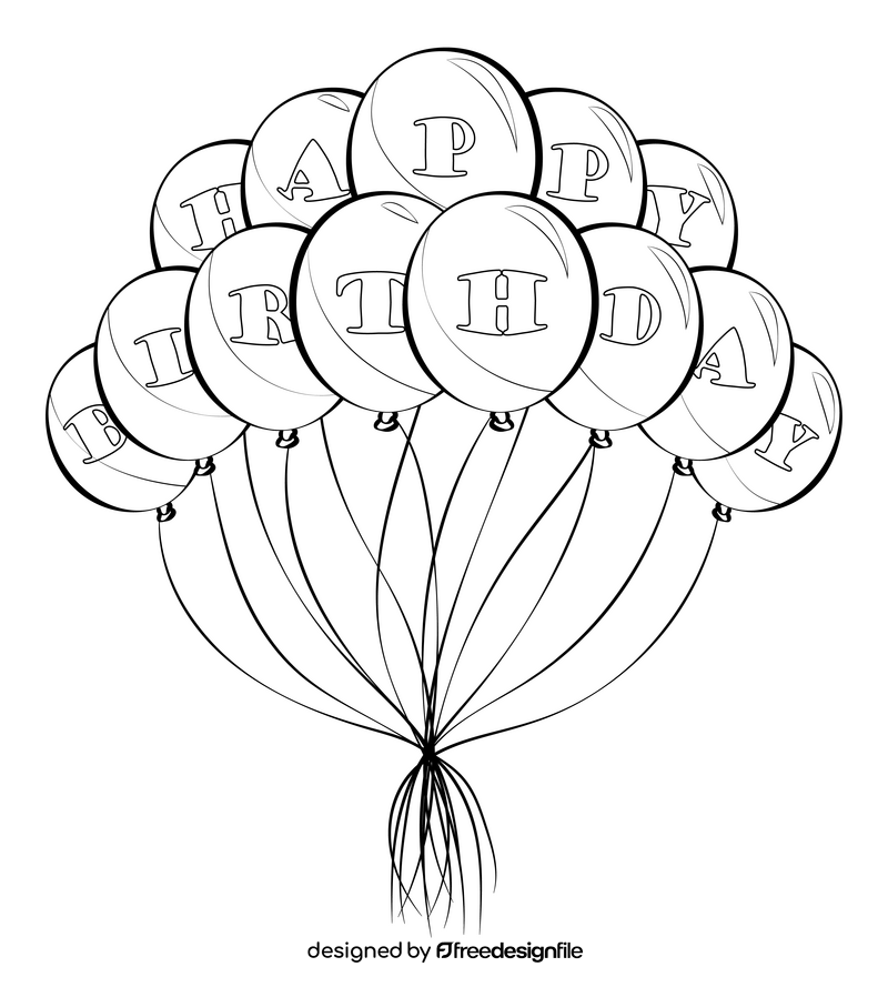 Happy birthday balloons drawing black and white clipart