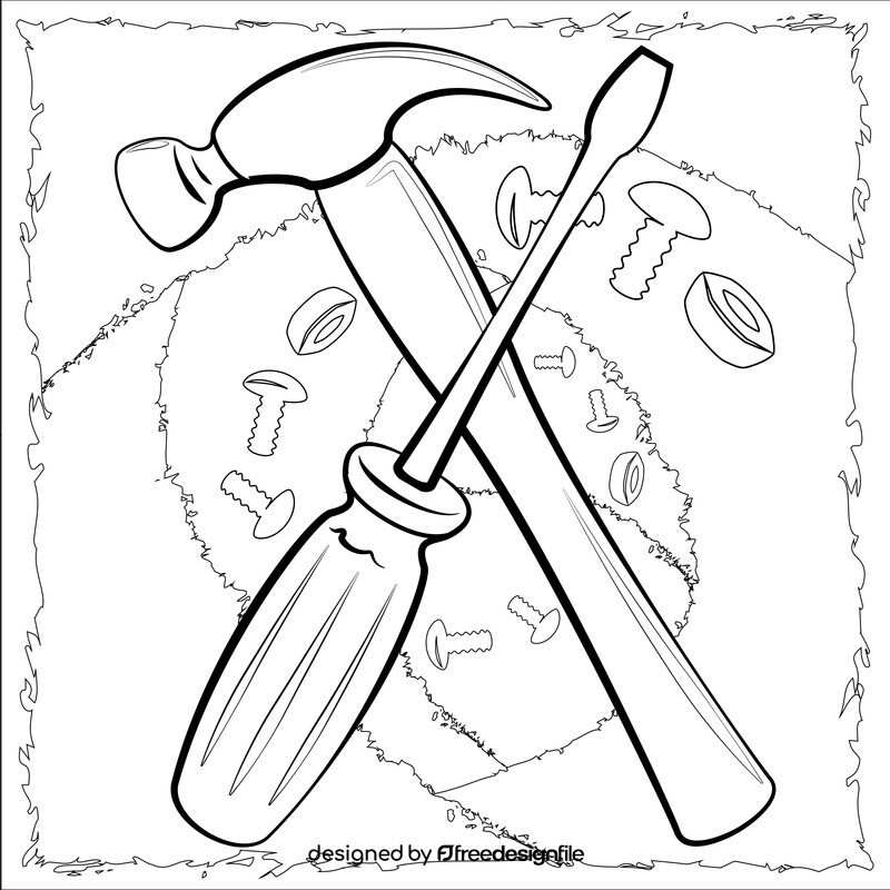 Hammer and screwdriver black and white vector