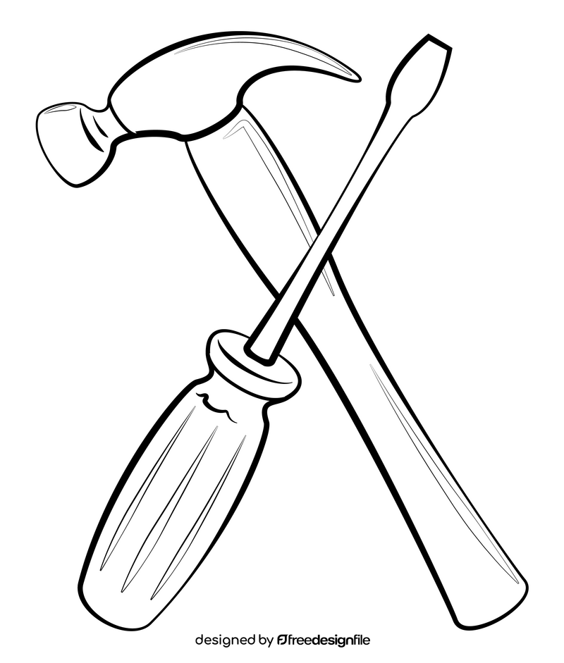 Hammer and screwdriver drawing black and white clipart