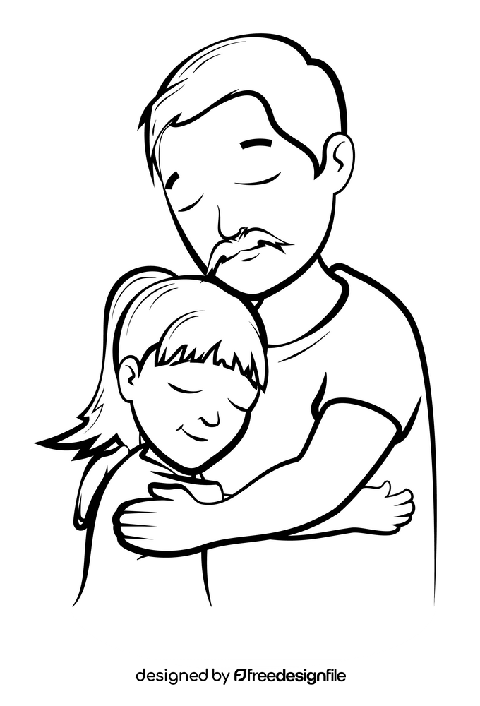 Hugging daddy on fathers day drawing black and white clipart