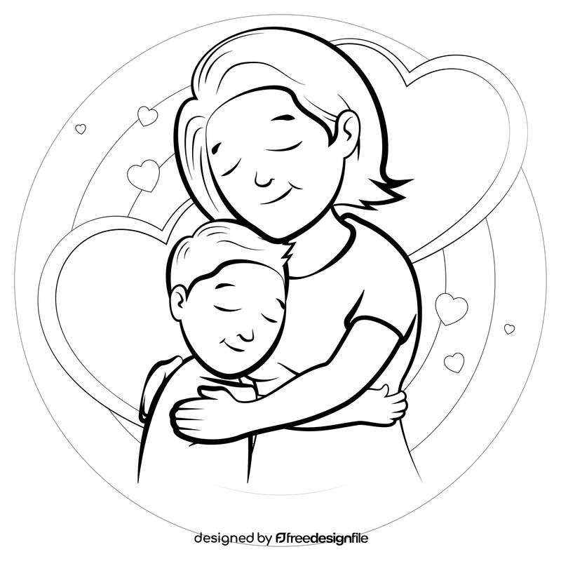 Hugging mummy on mothers day black and white vector