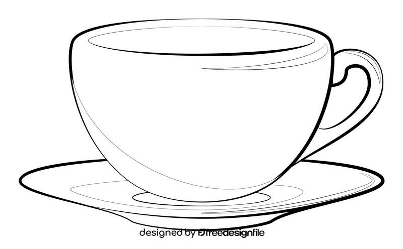 Cup and saucer drawing black and white clipart
