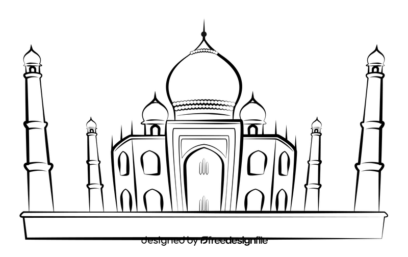 Taj mahal black and white clipart