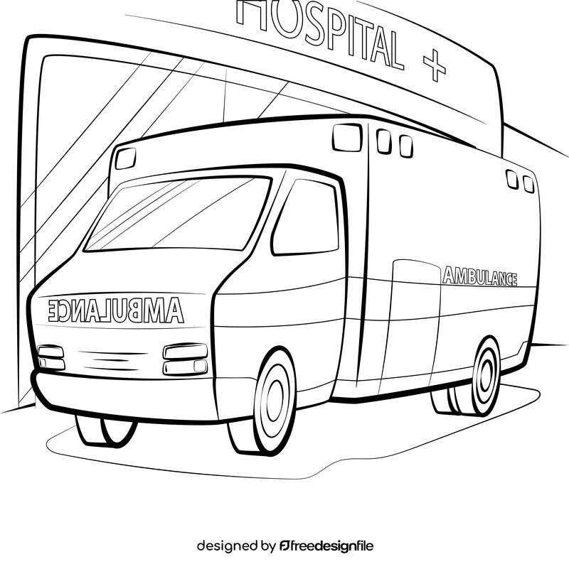 Ambulance front cartoon black and white vector