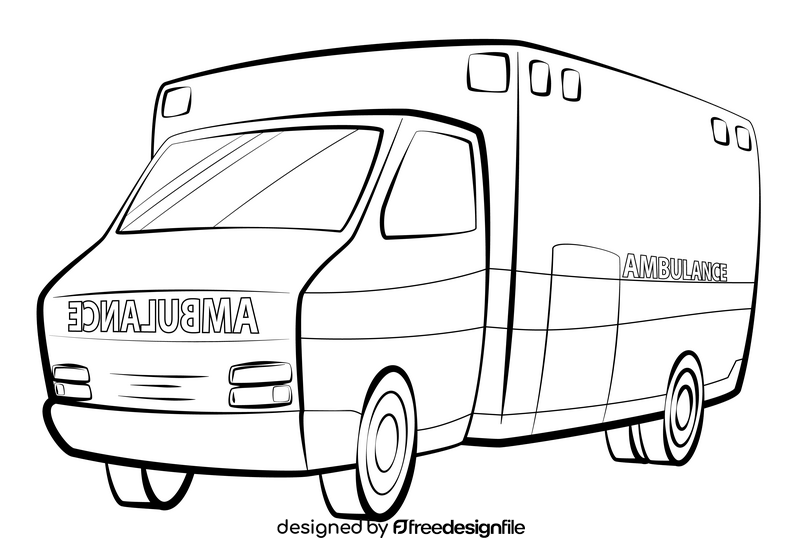 Ambulance front cartoon drawing black and white clipart