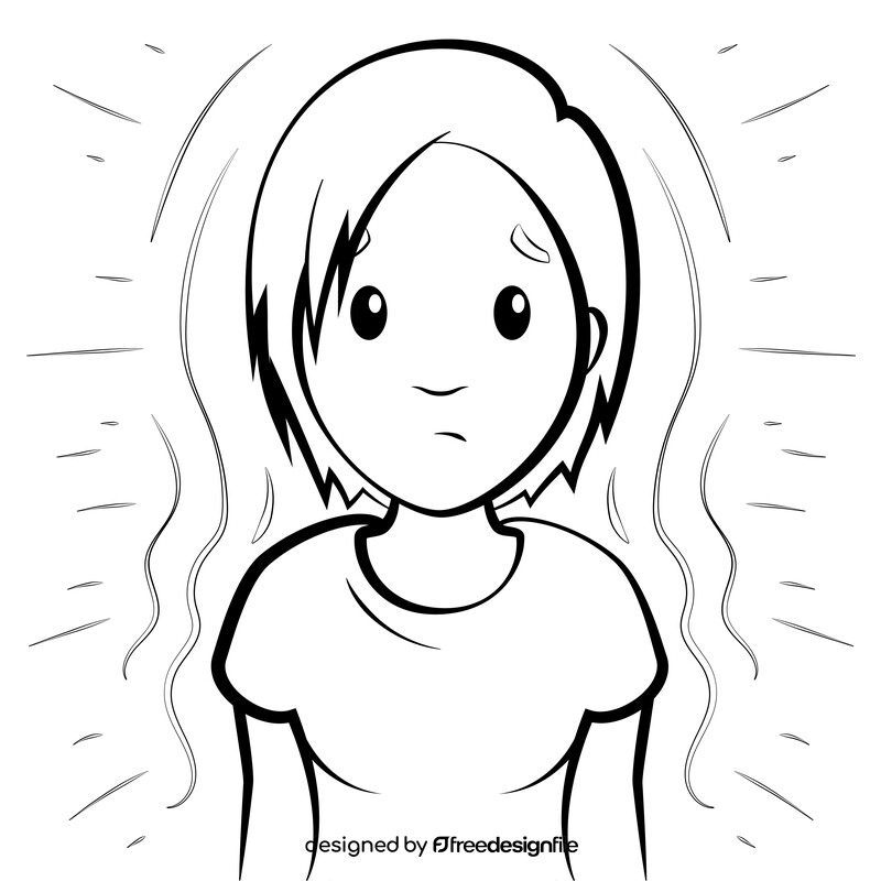 Cartoon girl with fever black and white vector