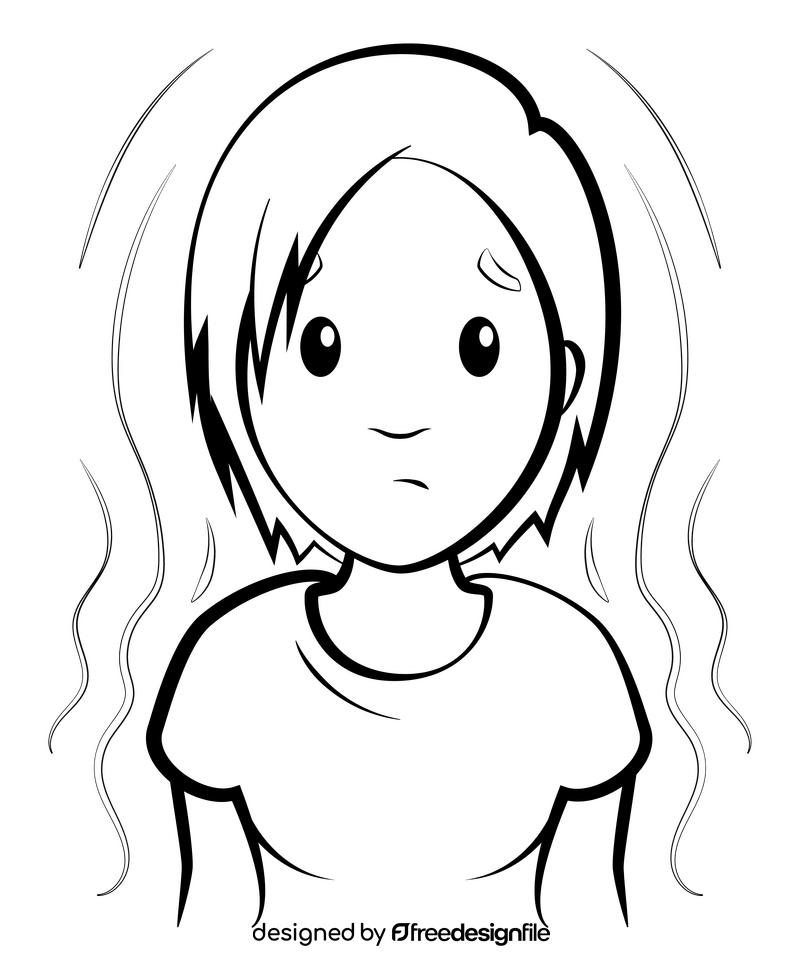 Cartoon girl with fever drawing black and white clipart