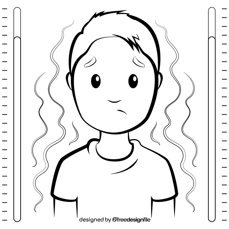 Cartoon boy with fever black and white vector