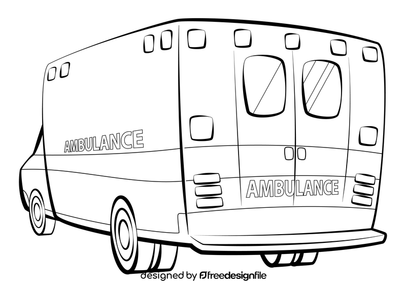 Ambulance cartoon drawing black and white clipart