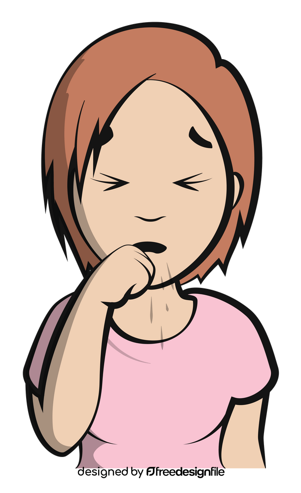 Cough, coughing cartoon girl clipart