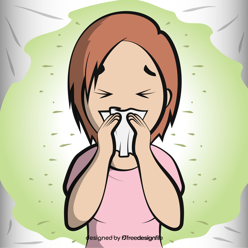 Cartoon girl coughing and sneezing into tissue vector