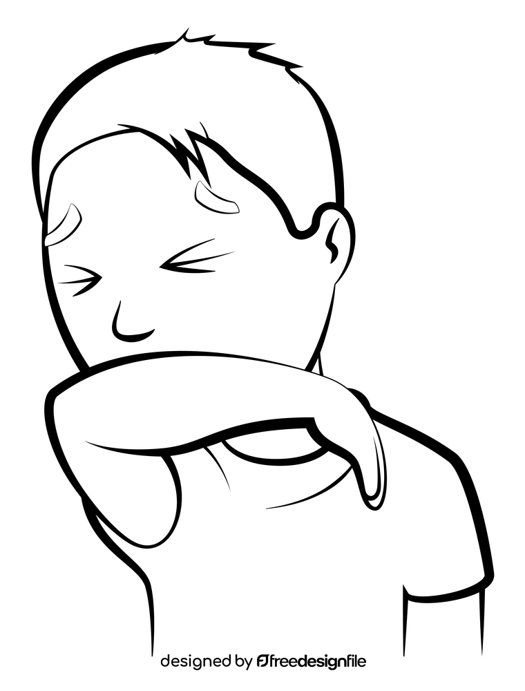 Cough into elbow cartoon boy drawing black and white clipart