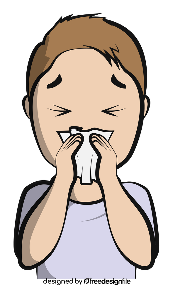 Cartoon boy coughing and sneezing clipart