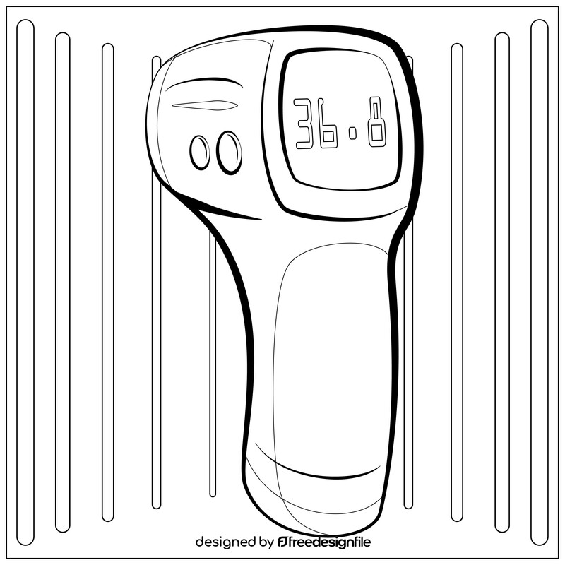 Digital infrared forehead thermometer cartoon black and white vector