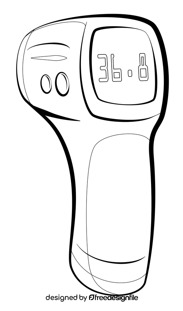 Digital infrared forehead thermometer cartoon drawing black and white clipart