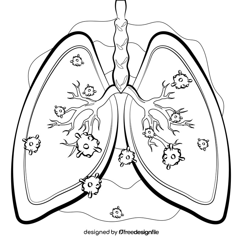 Covid 19, coronavirus pneumonia lungs cartoon black and white vector