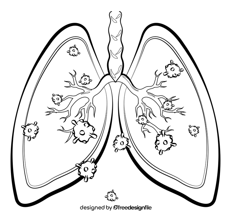 Covid 19, coronavirus pneumonia lungs cartoon drawing black and white clipart