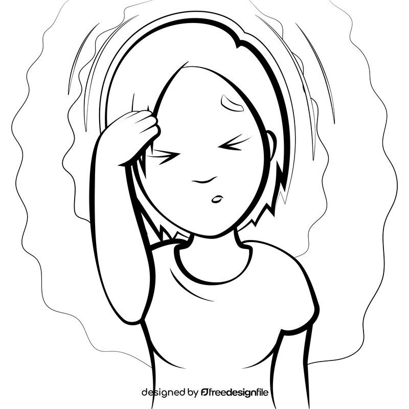 Headache cartoon girl black and white vector