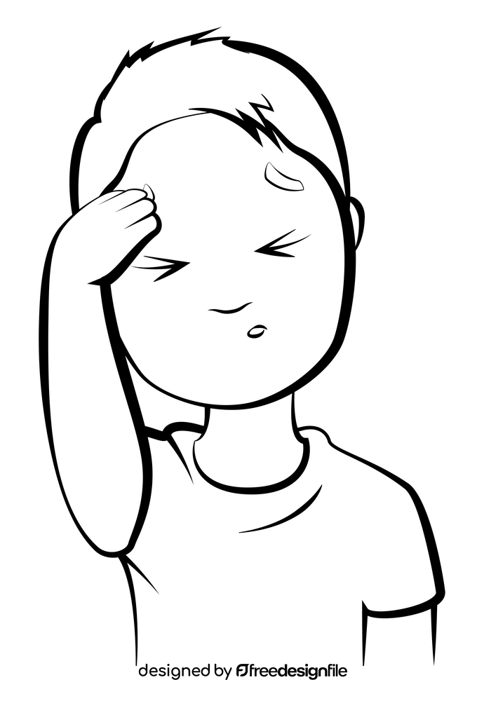 Headache cartoon boy drawing black and white clipart