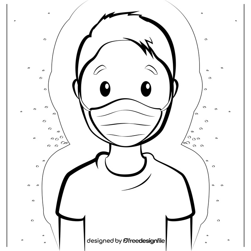Cartoon boy wearing a mask black and white vector