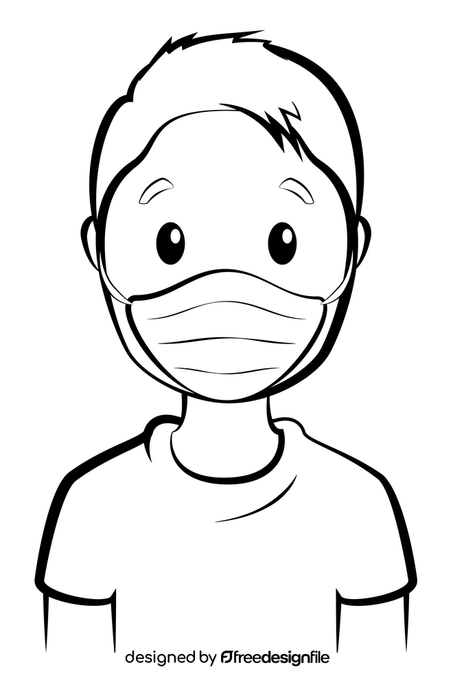 Cartoon boy wearing a mask drawing black and white clipart