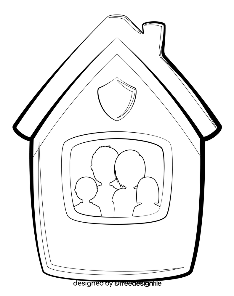 Stay at home cartoon drawing black and white clipart