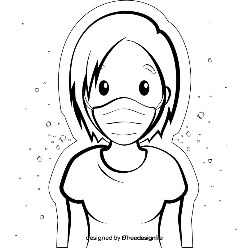 Cartoon girl wearing a mask black and white vector