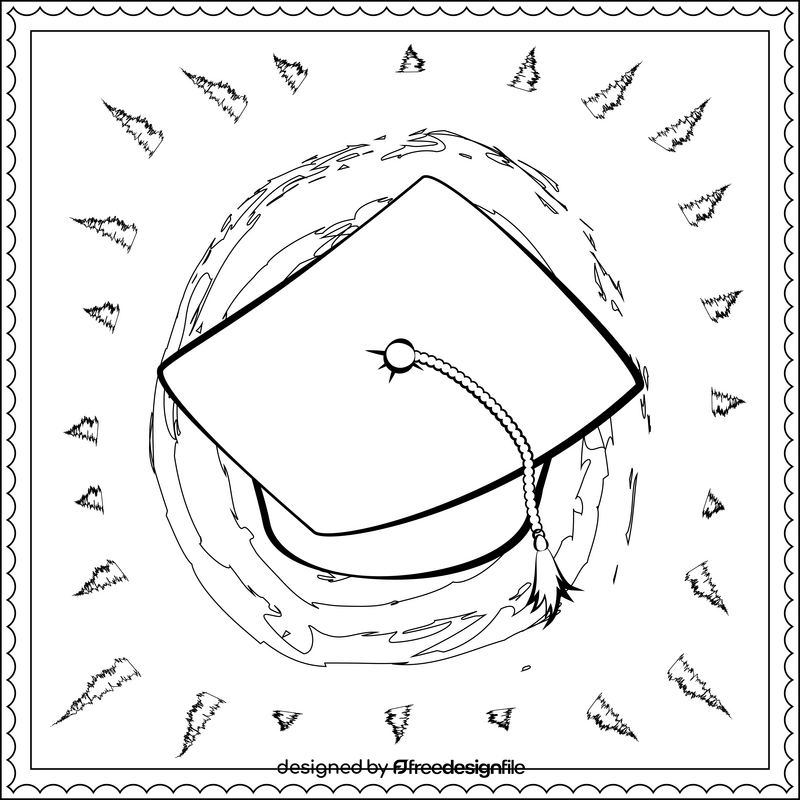 Graduation cap drawing black and white vector