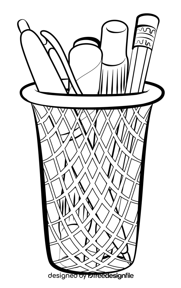 Pen holder black and white clipart