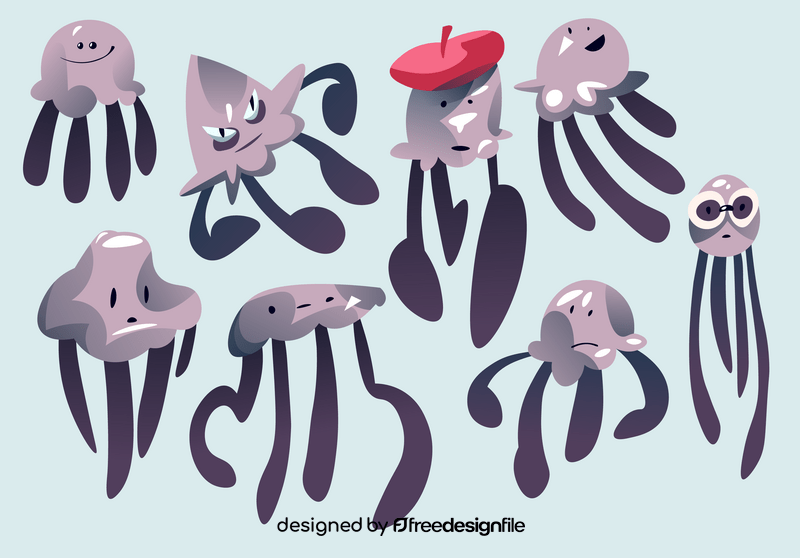 Jellyfish cartoon set vector