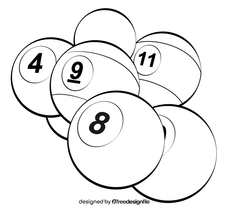 Snooker balls outline black and white clipart