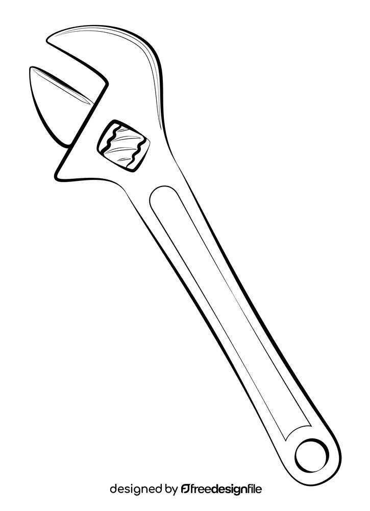 Monkey wrench drawing black and white clipart