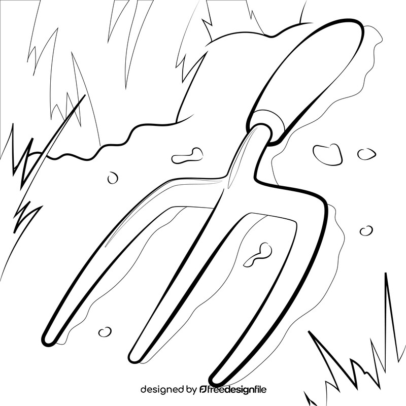 Gardening fork black and white vector