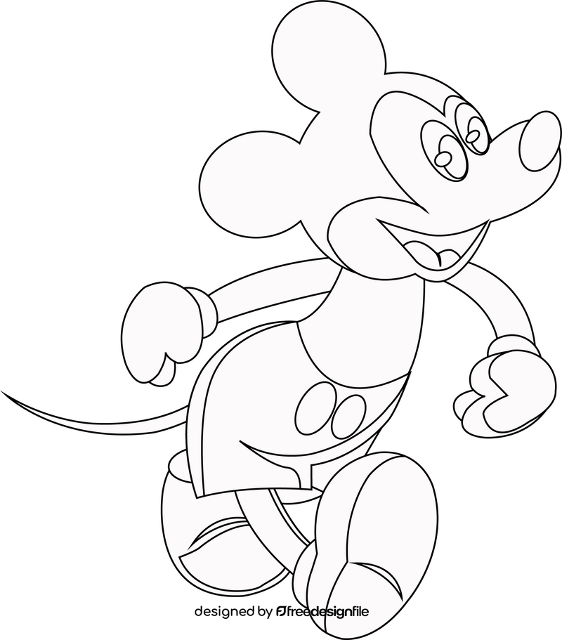 Running mickey mouse black and white clipart