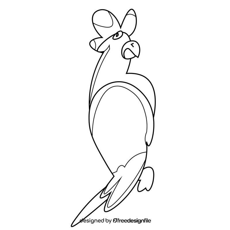Cute cartoon cockatoo parrot drawing black and white clipart