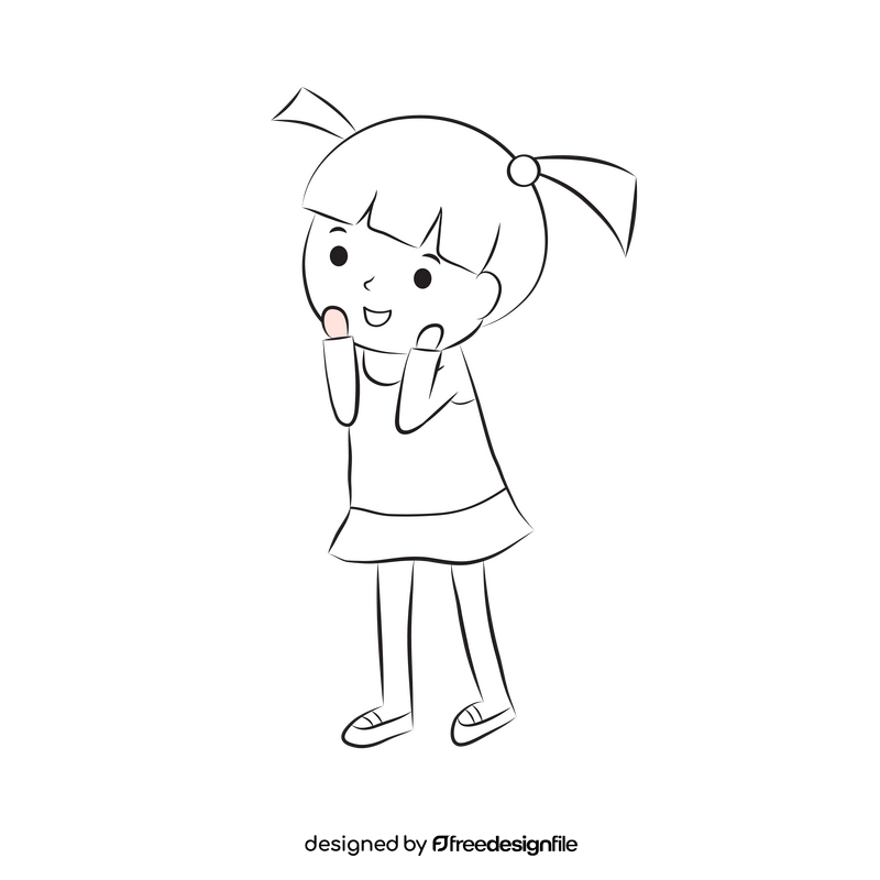 Little Girl black and white clipart