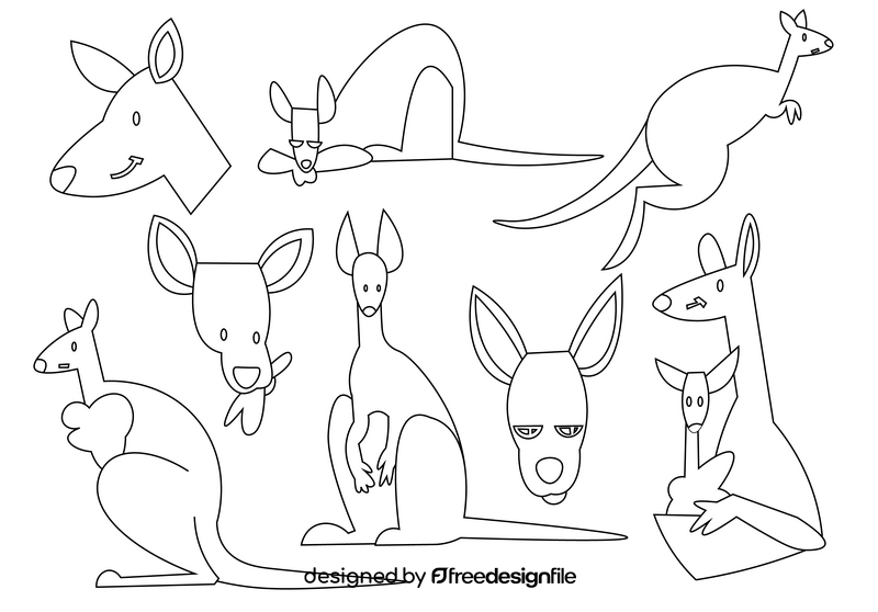 Kangaroo cartoon set black and white vector