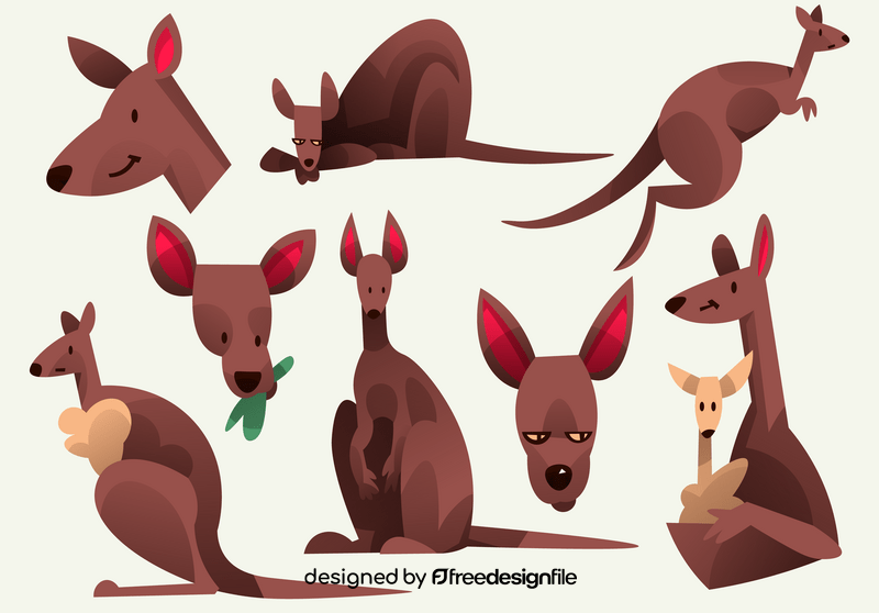 Kangaroo cartoon set vector