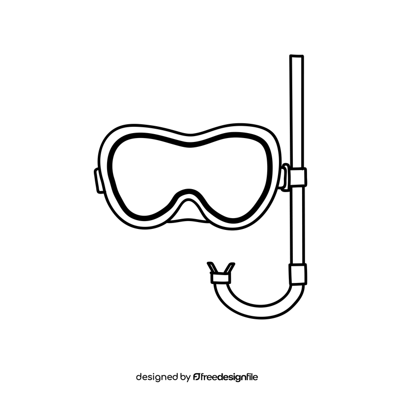 Scuba Goggles, snorkel, diving mask black and white clipart