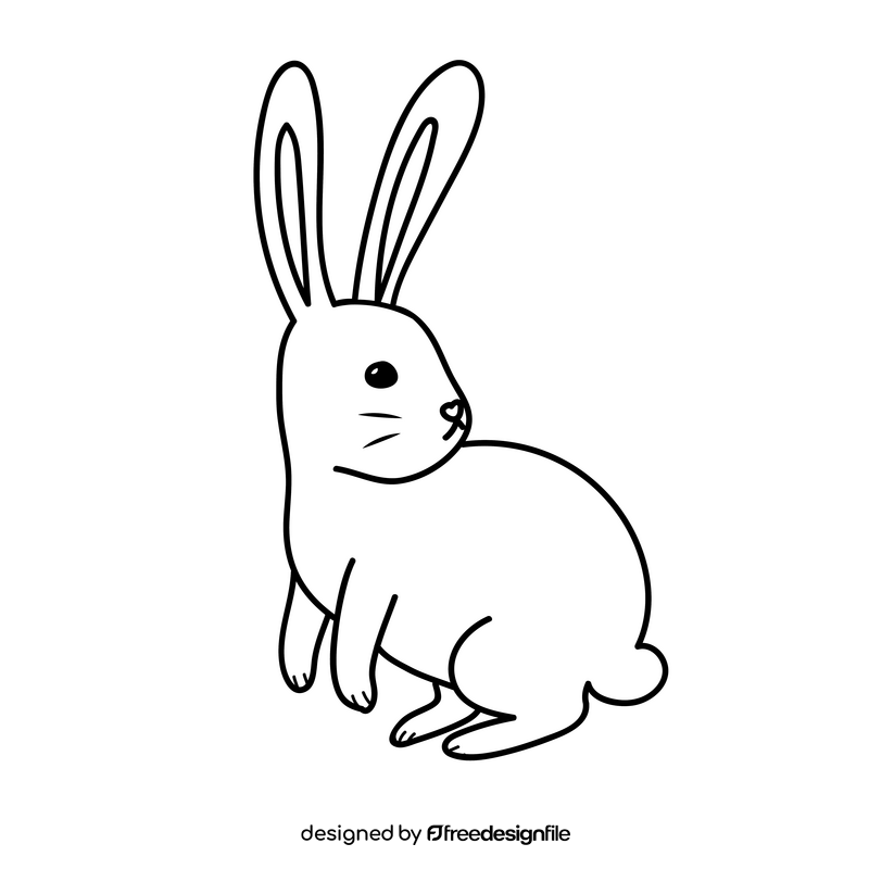 Bunny looking back black and white clipart