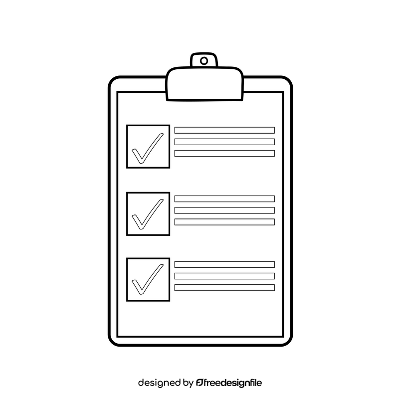 Clipboard check list black and white clipart