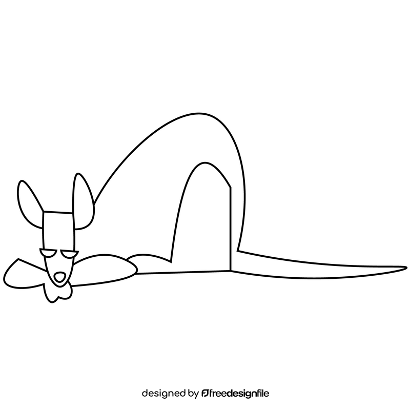 Kangaroo lying black and white clipart