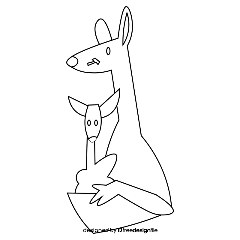 Cute kangaroo mother and child black and white clipart