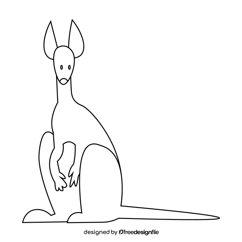 Printable cute kangaroo sitting black and white clipart