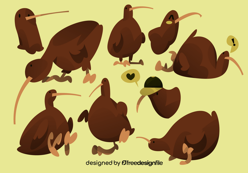 Kiwi bird cartoon set vector