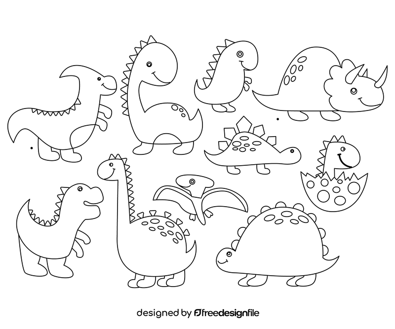 Baby dinosaurs black and white vector