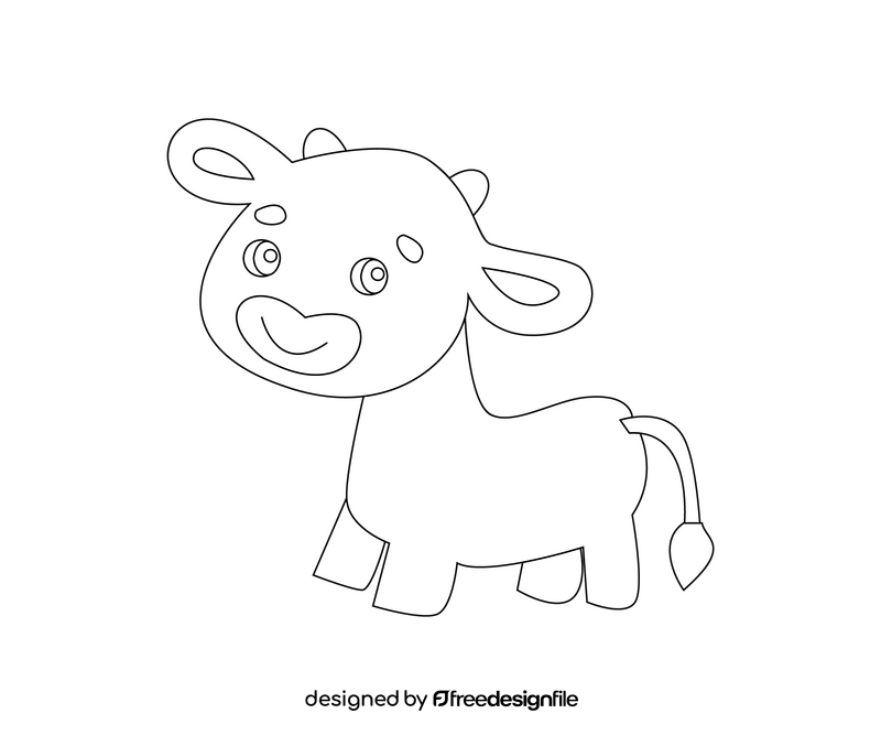 Calf illustration, baby cow black and white clipart